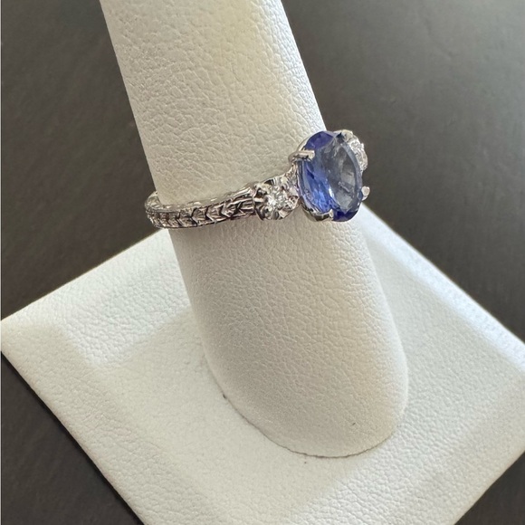 14K White Gold Tanzanite Solitaire with Diamonds Ring size 8 - Picture 2 of 6
